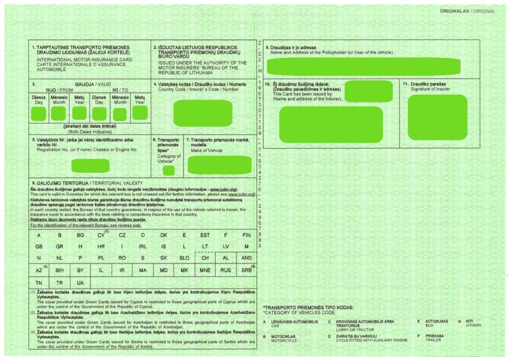 Žalioji kortelė – tai tarptautinis transporto priemonės valdytojo civilinės atsakomybės draudimo liudijimas
