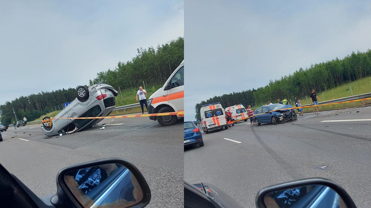 Trijų automobilių avarija kelyje Kaunas - Vilnius, yra sužeistų