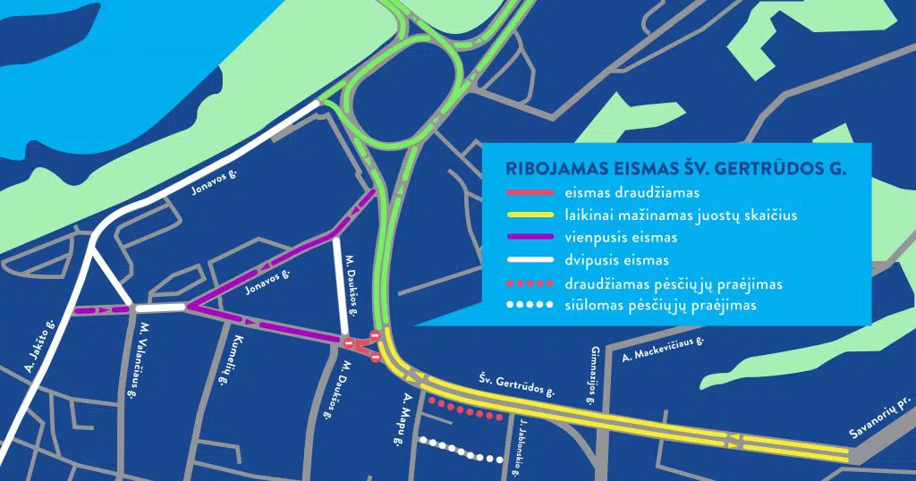Kaune atnaujinamas eismas Pilies ziedu P. Vileisio tiltu ir P. Kalpoko gatve 3