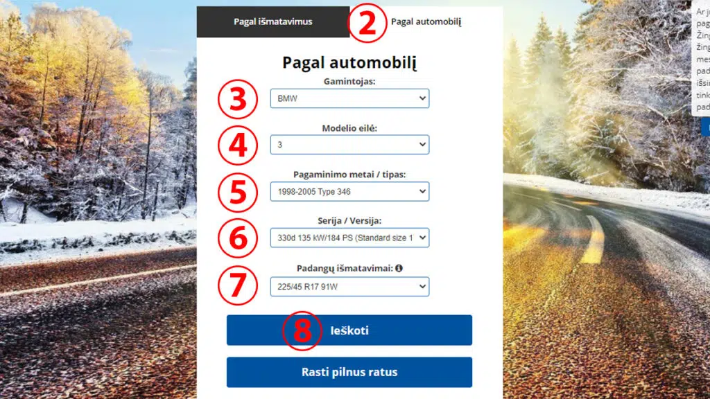 Padangos pagal automobili internetu