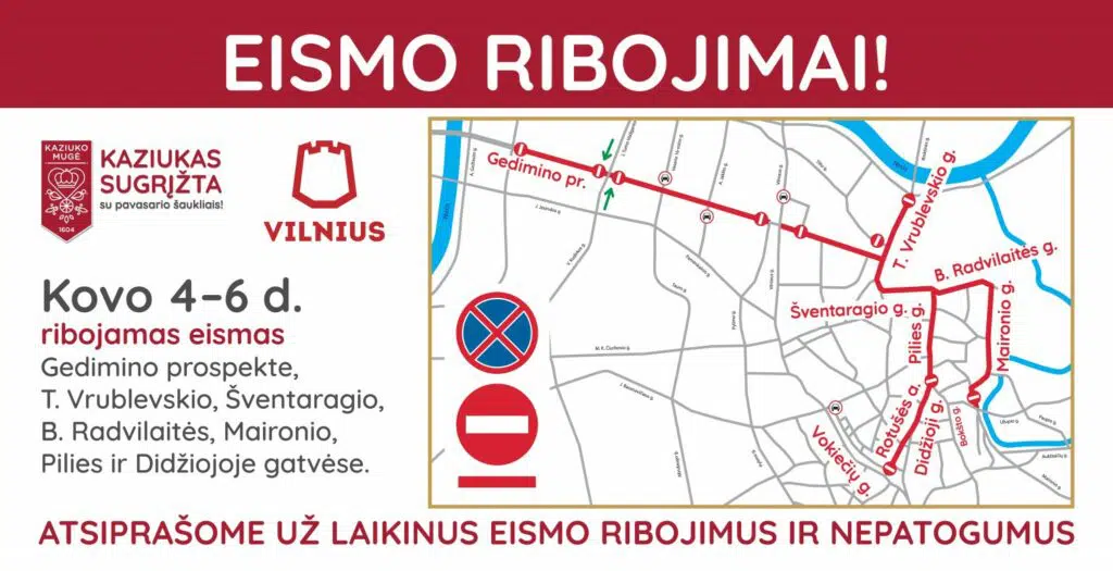 eismo ribojimai vilniaus senamiestyje per kaziuko muge
