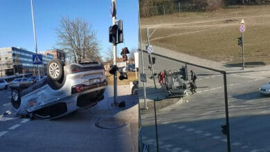 Avarija Vilniuje po susidūrimo su „Audi“ ant stogo apvirto „Citybee“ automobilis