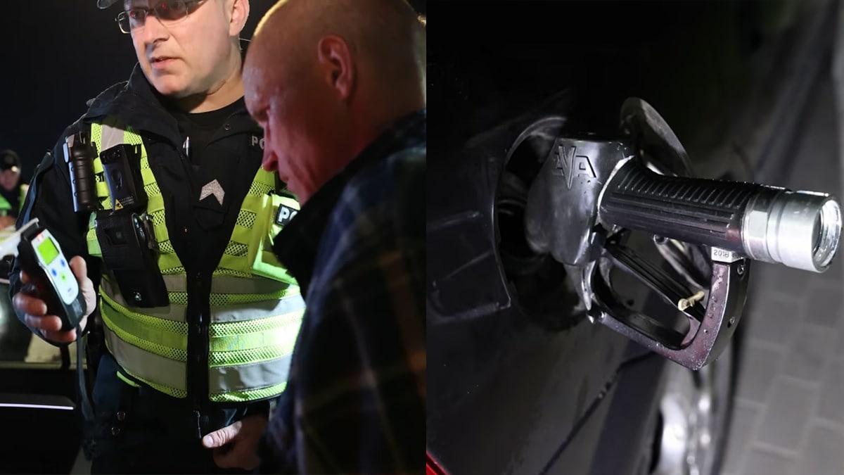 Vilniuje reido metu įkliuvo neblaivus vairuotojas su degalinės pistoletu bake (video)