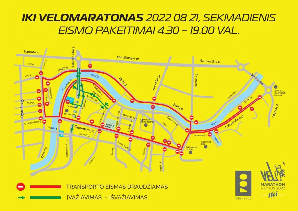 Dviratininkų šventės „IKI Velomaratonas“ metu – eismo ribojimai ir viešojo transporto pakeitimai 1 iki velomaratono schema