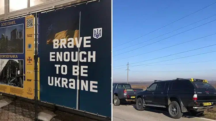 „Jeeps for Peace“ pristato britų pikapus ir kitus reikmenis Ukrainai. „Jeeps for Peace“ nuotr.
