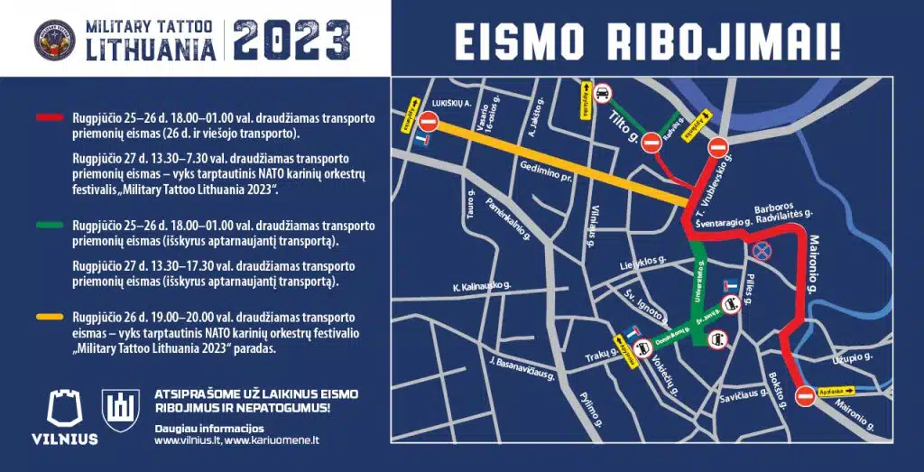 eismo ribojimai vilniuje nato kariniu orkestru festivalio metu