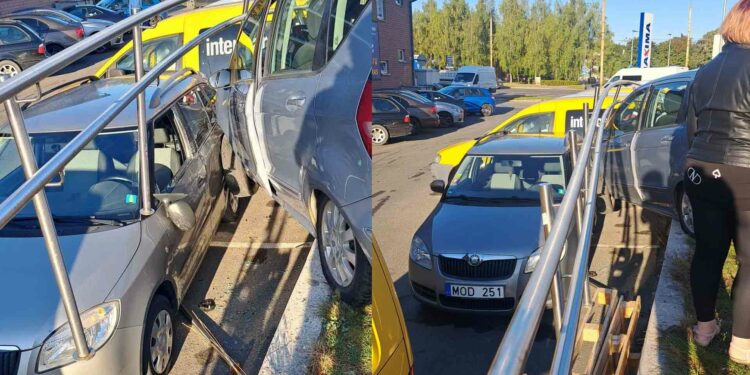 Vilniuje „Mercedes-Benz“ vairuotoja supainiojusi pedalus rėžėsi į tvorą parduotuvės aikštelėje