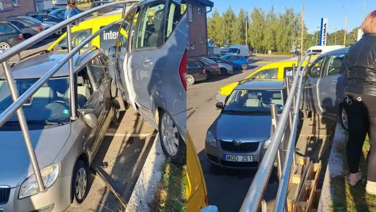 Vilniuje „Mercedes-Benz“ vairuotoja supainiojusi pedalus rėžėsi į tvorą parduotuvės aikštelėje