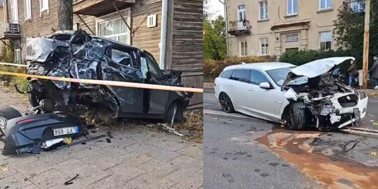 Avarija Vilniuje: Liubarto gatvėje girtas „Jaguar“ vairuotojas rėžėsi į „Ssangyong“, sužalotas žmogus