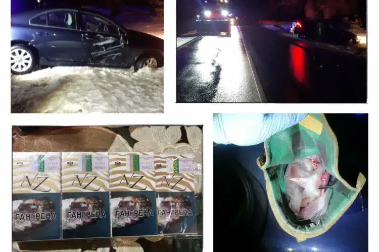 volvo eismo ivykis narkotines medziagos kontrabandines cigaretes