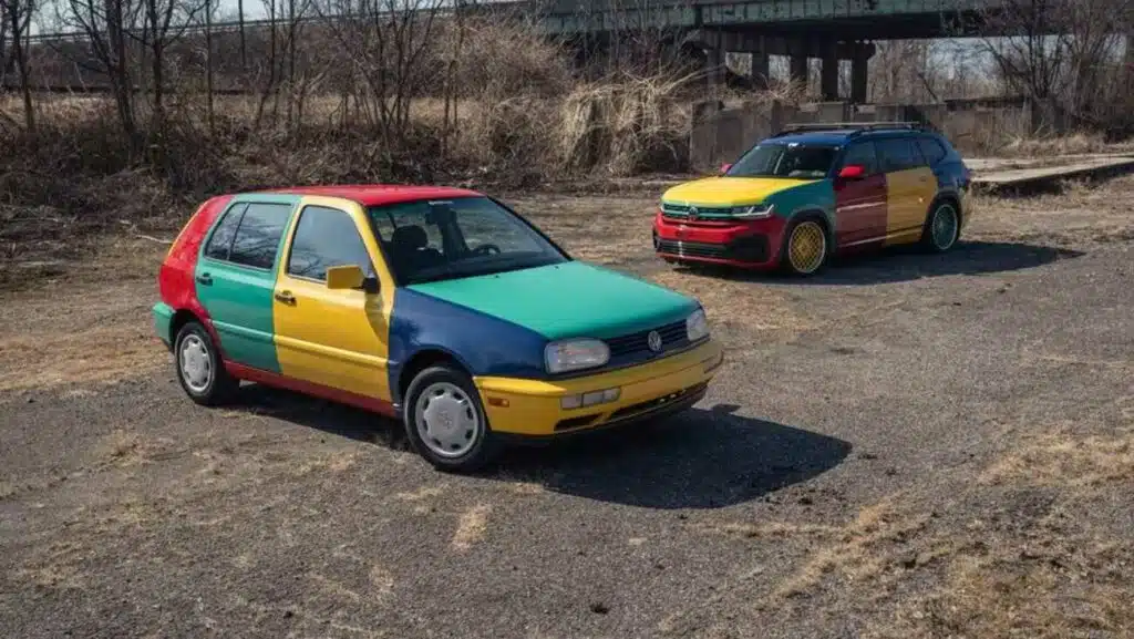 spalvotieji volkswagen arlekinai
