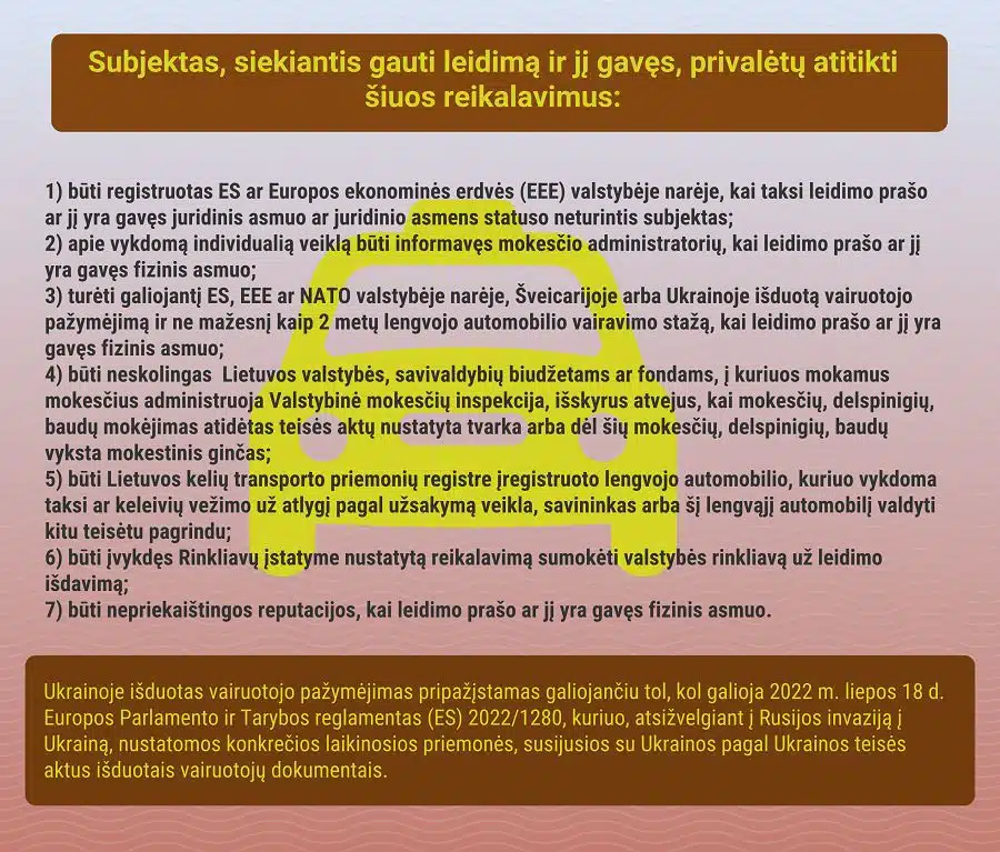 reikalavimai taksi vairuotojams pavezejams