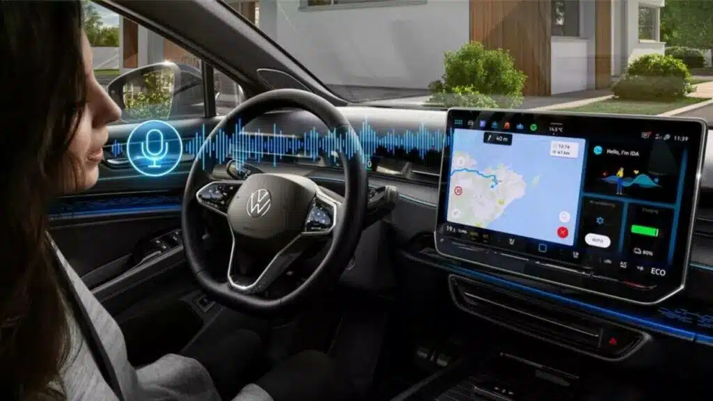 moteris kalba vairuotoja volkswagen interjeras dirbtinis intelektas chatgpt