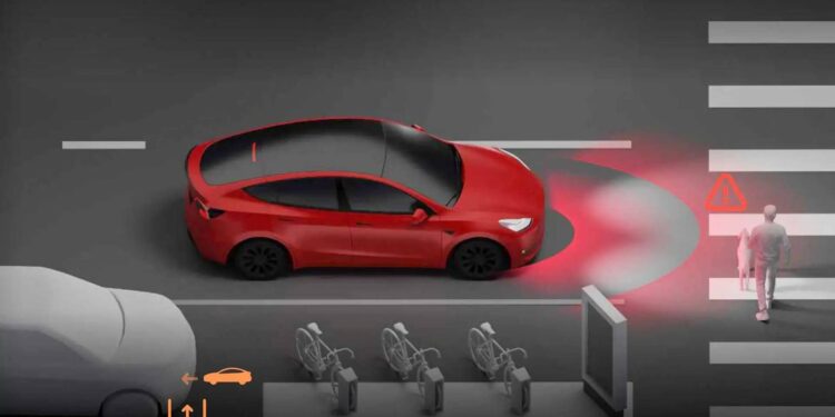 Tesla automatinio avarinio stabdymo aeb iliustracija