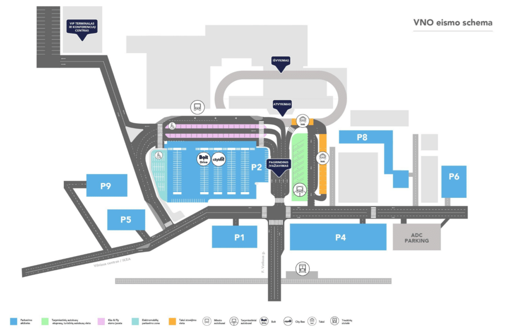 Vilniaus oro uoste jau ketvirtadienį keleiviams bus atverta rekonstruota centrinė aikštė vno eismo schema