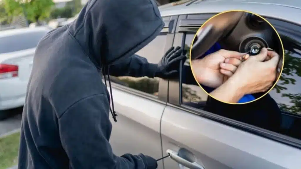 vagis vagyste simbolis ant automobilio x apskritimas