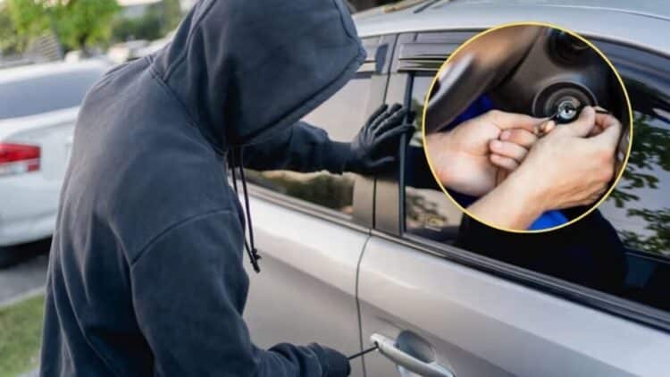 vagis vagyste simbolis ant automobilio x apskritimas
