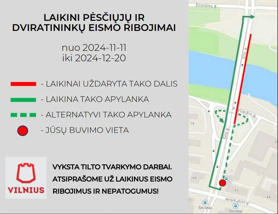 Laikini pesciuju ir dviratininku eismo ribojimai silo tiltas