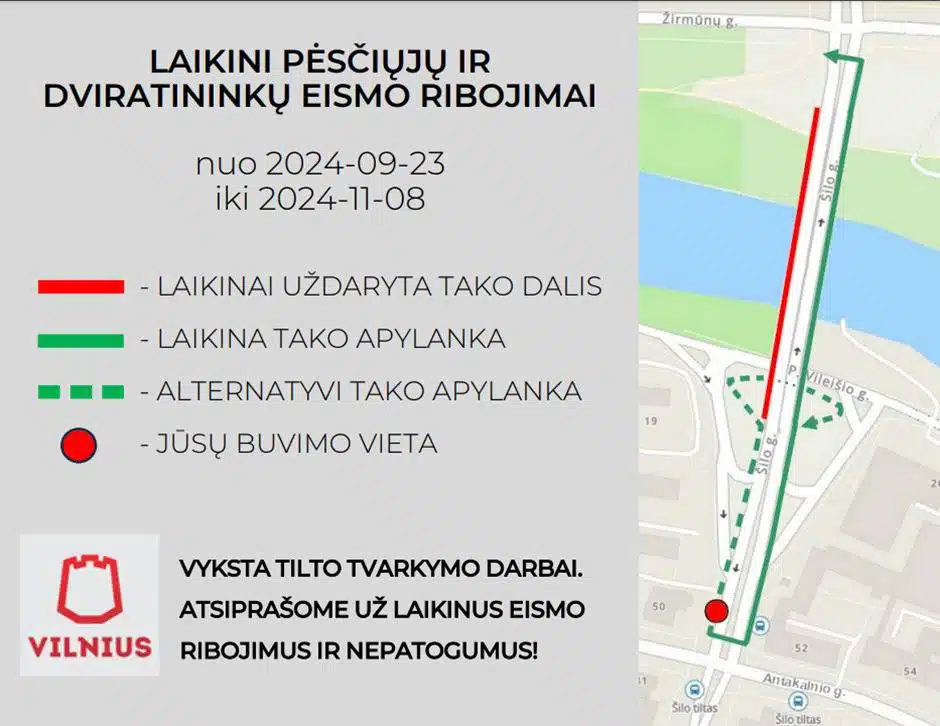Laikini pesciuju ir dviratininku eismo ribojimai silo tiltas