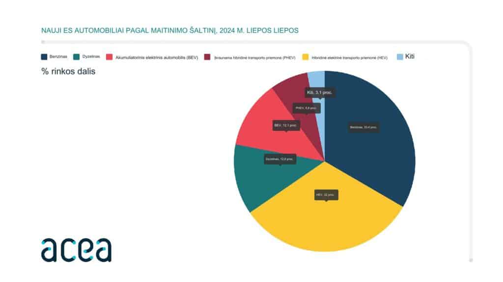 Nauji ES automobiliai pagal energijos šaltinį 2024 m. liepos mėn.