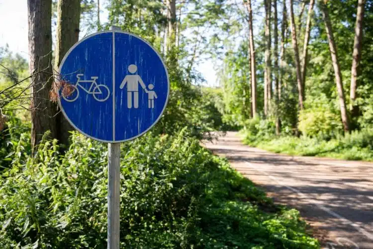 kelio zenklas dviraciu takas pesciuju takas