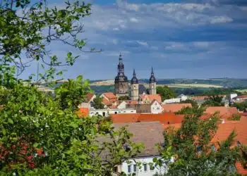 panoraminis vaizdas Eislebeno Šv. Andriejaus bažnyčia Vokietijoje