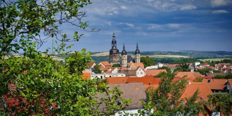 panoraminis vaizdas Eislebeno Šv. Andriejaus bažnyčia Vokietijoje