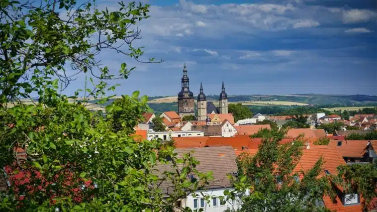 panoraminis vaizdas Eislebeno Šv. Andriejaus bažnyčia Vokietijoje