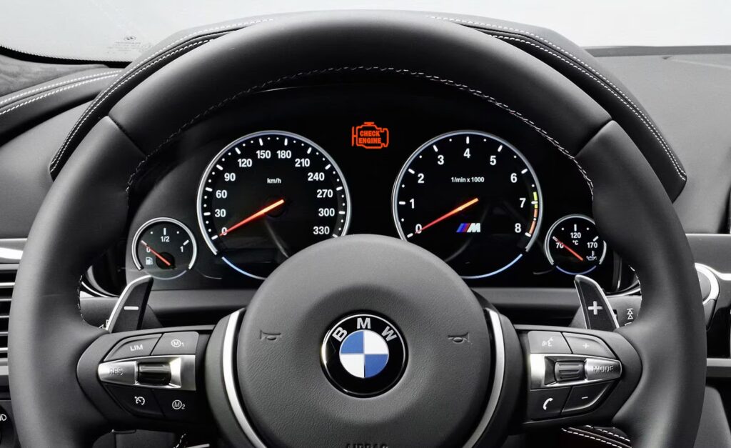 check engine lempute bmw automobilio prietaisu skydelyje