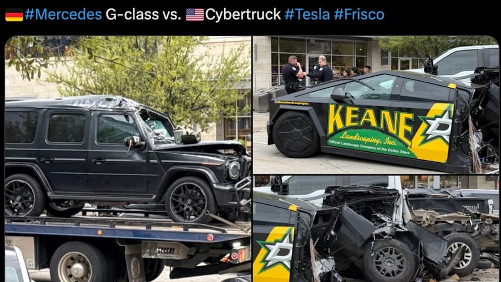 tesla cybertruck mercedes g avarija eismo ivykis 2