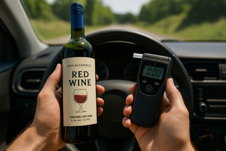 dirbtinio intelekto sugeneruota nuotrauka nealkoholinis vynas alkotesteris vyras automobilyje vairuotojas prie vairo