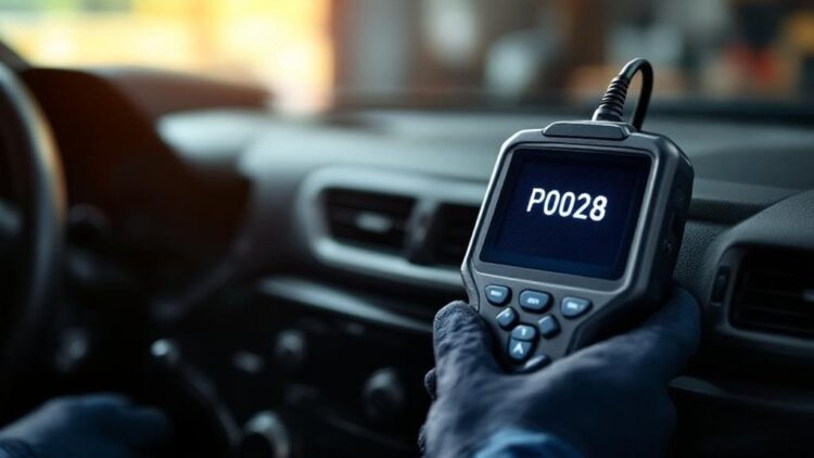 P0028 įsiurbimo vožtuvo valdymo elektromagneto grandinės diapazonas