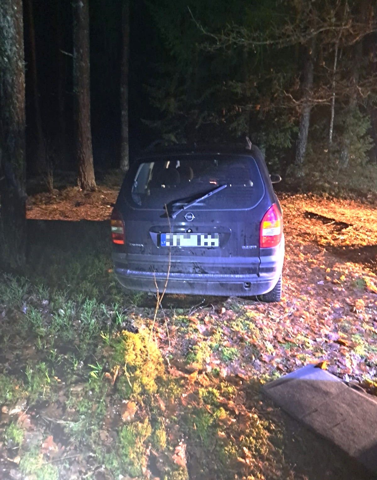 Miške paliktas automobilis su nelegalių rūkalų kroviniu