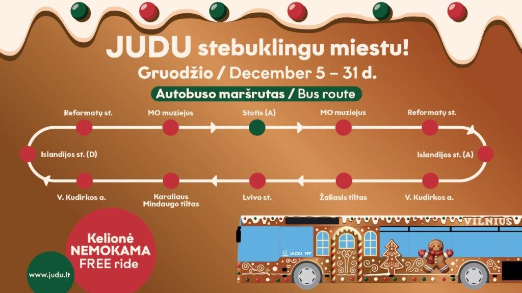 Vilniaus Kalėdinis autobusas miesto centre