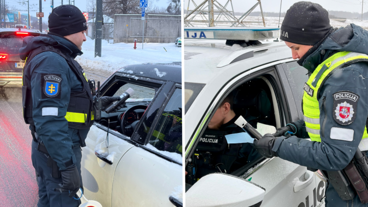 Kauno kelių policijos greičio patikra žiemą
