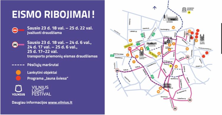 Šviesų festivalis Vilniuje naktį