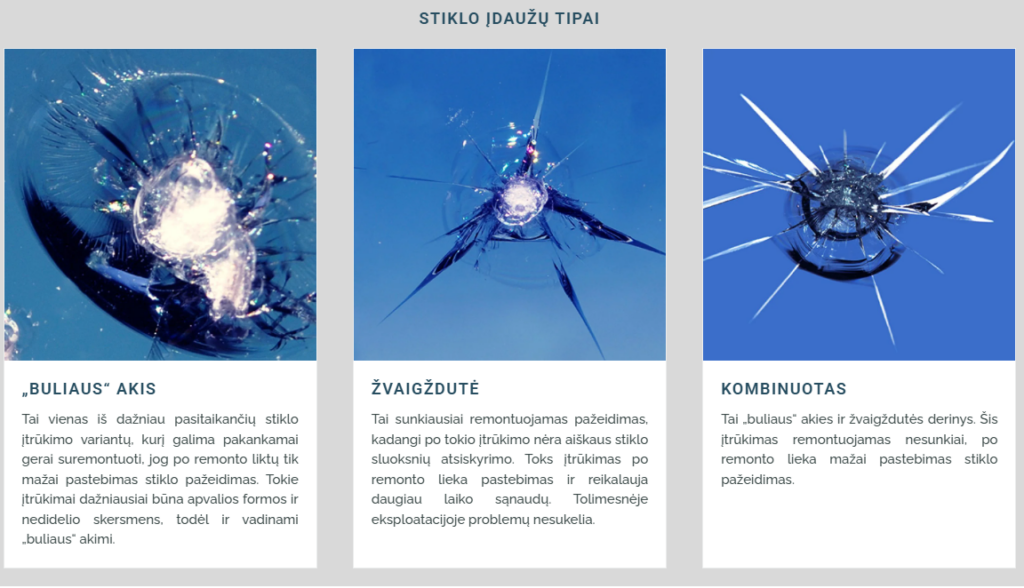 stiklo idauzu tipai