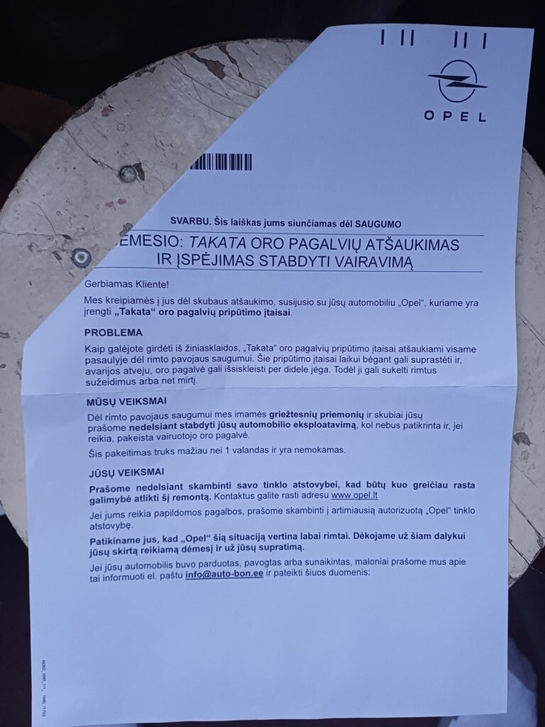 laiskas del takata oro pagalviu opel