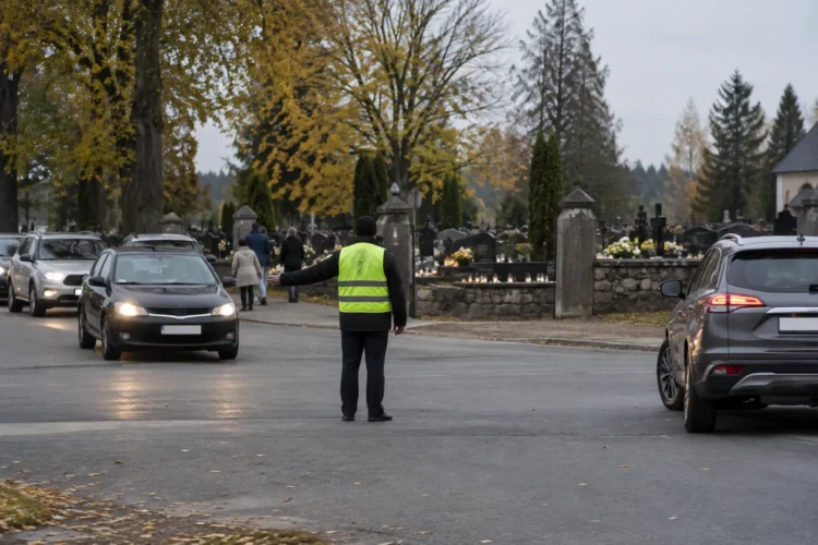 Ar galima važiuoti tiesiai, kai prie kapinių reguliuotojas ištiesia ranką į jus? 1 Reguliuotojo ištiesta ranka