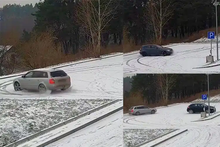 vaizdo kameromis uzfiksuotas chuliganiskas vairavimas apsnigtuose aikstelese
