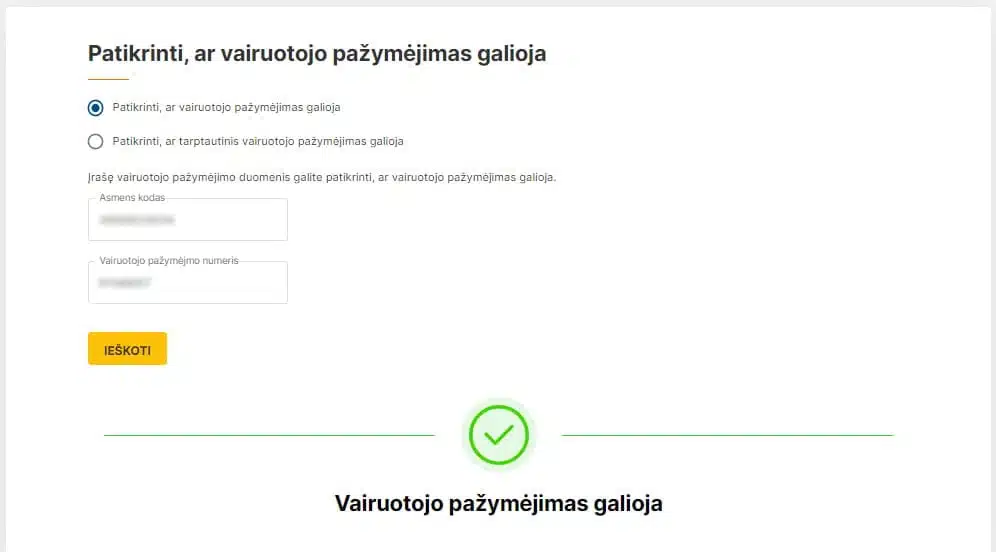kaip suzinoti ar atimta teise vairuoti ar vairuotojo pazymejimas galioja